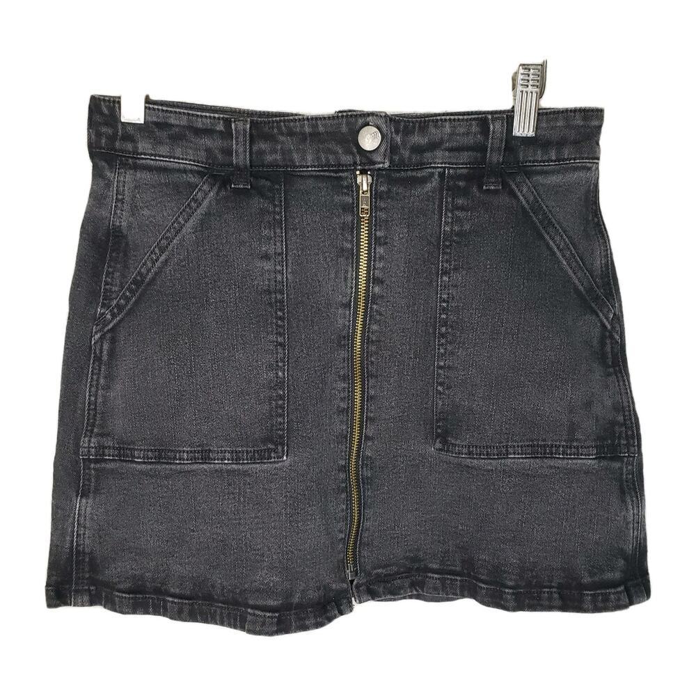 Madewell Denim Jean Skirt Womens Size 28 Black Mini Short Front Full Zip Pockets